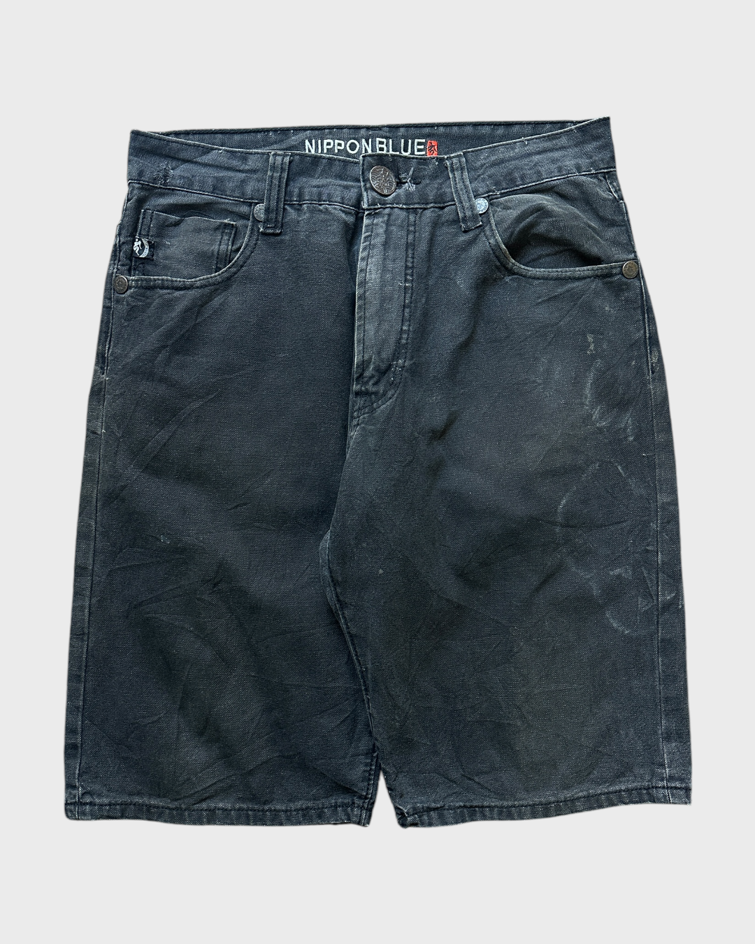 00s nippon blue embroidered denim jorts - 32”
