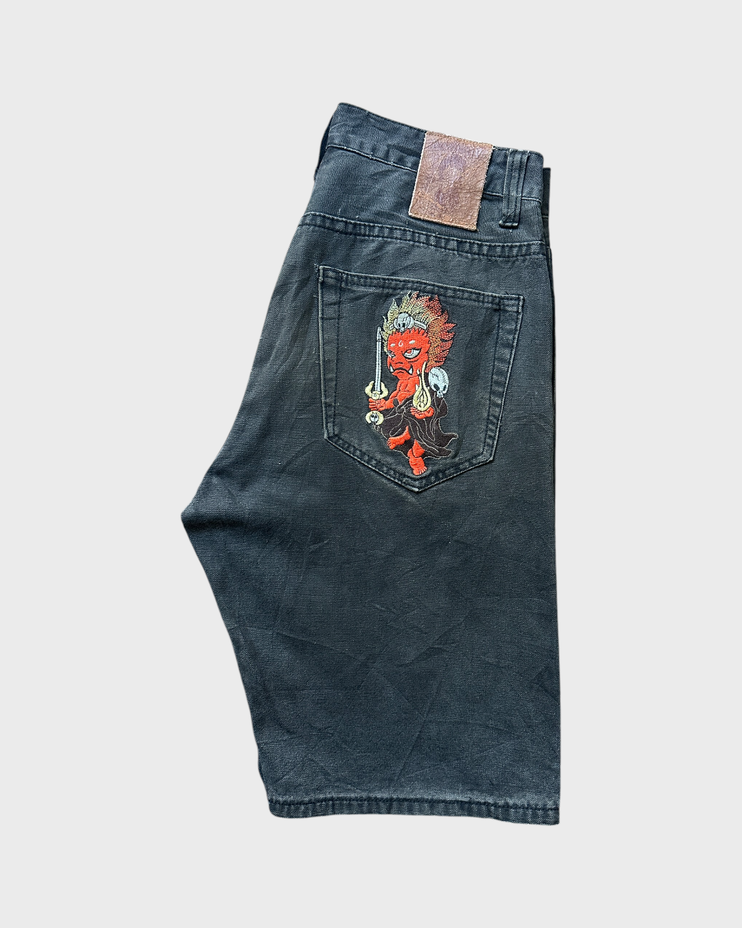 00s nippon blue embroidered denim jorts - 32”